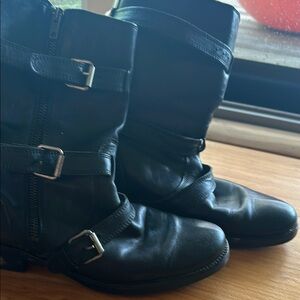 Black Leather Buckle Boots